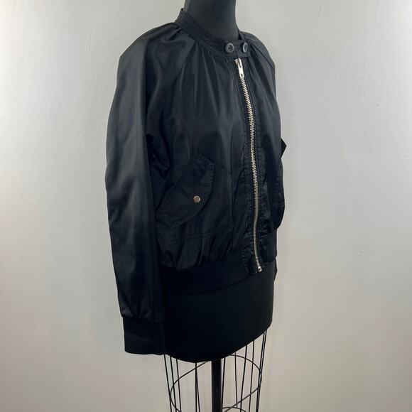 FREE PEOPLE Black Satin Long Sleeve Full Zip Midnight Bomber Jacket Size M - Picture 4 of 9